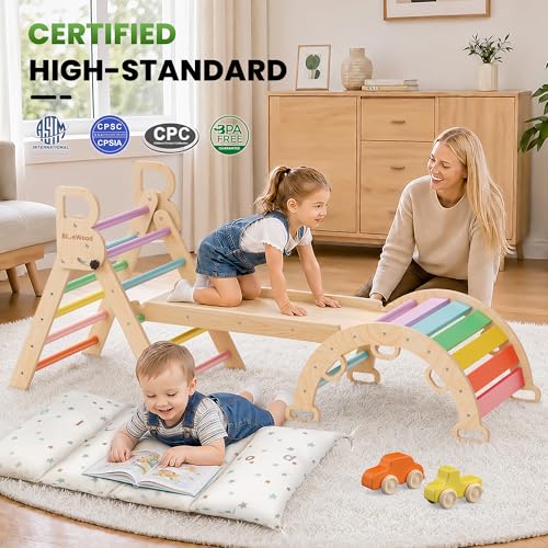 BlueWood Pikler Triangle Set with Cushion, Wooden Climbing Toys for Toddler by BlueWood - Image 8