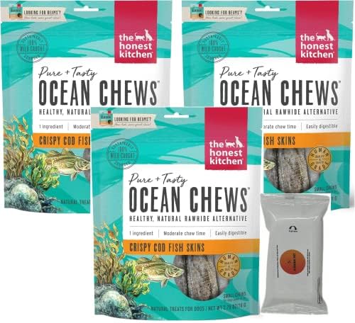 Aurora Pet Bundle Pack 3 The Honest Kitchen Ocean Chews Crispy Cod Fish Skins Dog Treats 2.75 Ounce with AuroraPet Wipes