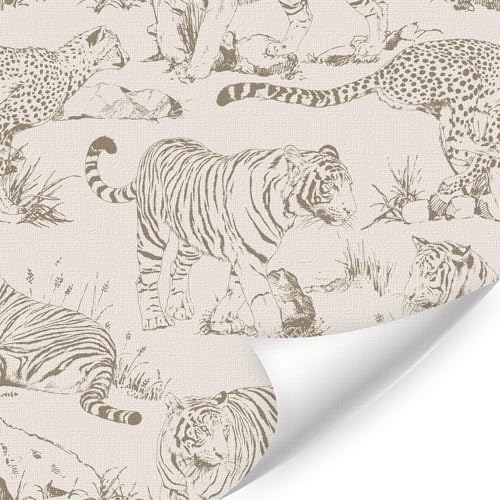 HPNIUB Carta da parati autoadesiva beige giungla, motivo con tigre, per bagno, camera da letto, soggiorno, cameretta dei bambini, decorazione boho (44 x 300 cm)