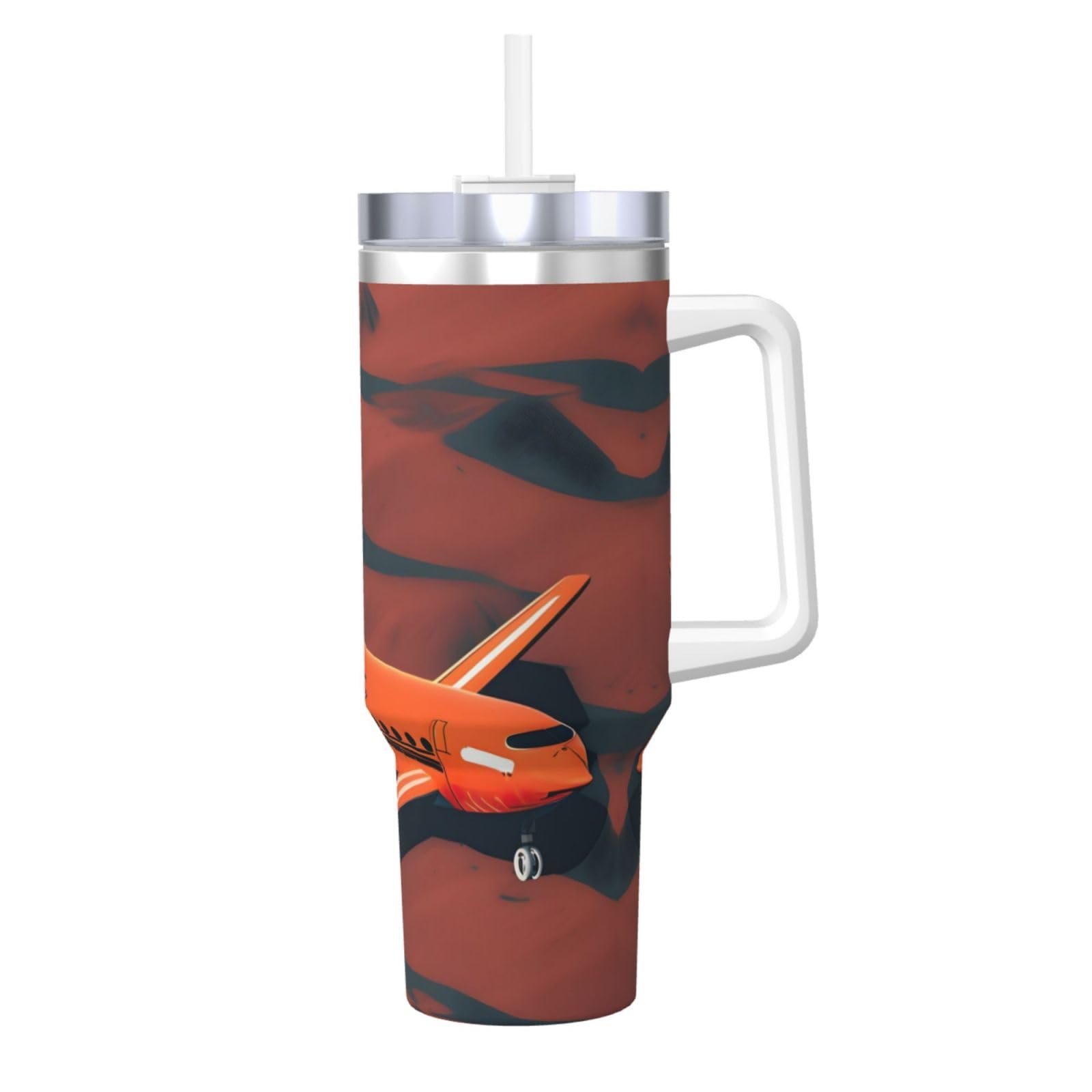 Mars Planet 1 doppelwandige, isolierte Wasserflasche mit Griff und Strohhalm-Deckel, Edelstahl, 1,2 l