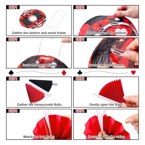 Image of Baquler 18 Pcs Casino Party Decoration 3D Poker Hanging Paper Lantern Red and Black Fans Honeycomb Ball for Las Vegas Game Casino Night Birthday Party Ceiling Decor Supplies