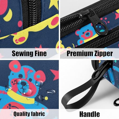 Image of Fustylead Vibrant Colorful Space Bears and Moon Stars Big Capacity Pencil Pen Case Multi-Purpose Organizer for Office College School Hiking Travel