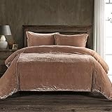 HiEnd Accents Stella Faux Silk Velvet 3 Piece Duvet Cover Set with 2 Pillow Shams, Queen, Dusty Rose, Romantic Western Modern Traditional Luxury Bedding, 1 Comforter Cover and 2 Pillow Cases