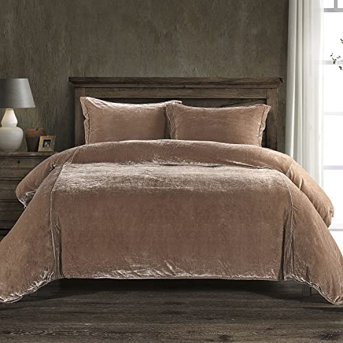 HiEnd Accents Stella Faux Silk Velvet 3 Piece Duvet Cover Set with 2 Pillow Shams, King, Dusty Rose, Romantic Western Modern Traditional Luxury Bedding, 1 Comforter Cover and 2 Pillow Cases