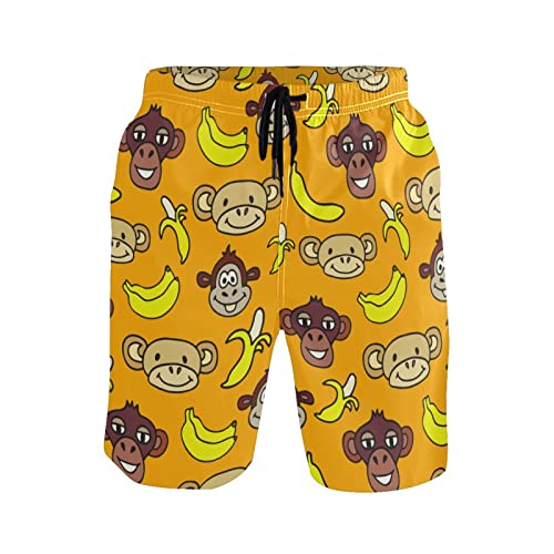 Mens Cute Monkeys Faces and Bananas Swim Trunks Quick Dry Beachwear Sports Board Shorts