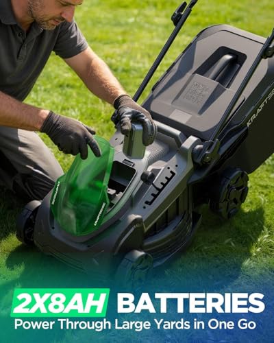 Image of 18 inch Cordless Lawn Mower, 40V Electric Lawn Mower with 2x8.0Ah Batteries & Charger, Brushless Motor, 50L Grass Bag, 2-in-1 Mulching & Bagging, 6-Position Height Adjustment