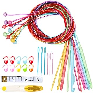 Aeelike Plastic Tunisian Crochet Hooks Set Extra Long, Set of 12 Size Afghan Tunisian Crochet Hooks with Cable, Tunisian Crochet Starter Kit, 120 cm Cable Crochet Hooks for Blankets or Larger Projects