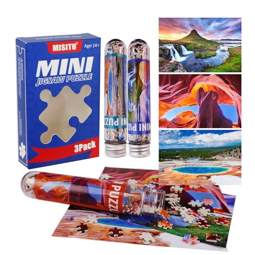 MISITU 3 Pack of 150 Pieces Mini Puzzles for Adults, Small Tricky Mountain and Lake Puzzle