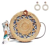 YYIHER Straw Bags for Women,Round Rattan Bag Summer Purses for Women Crossbody purse Handmade Wicker Woven Purse Woman Beach Bag Shoulder Natural Chic