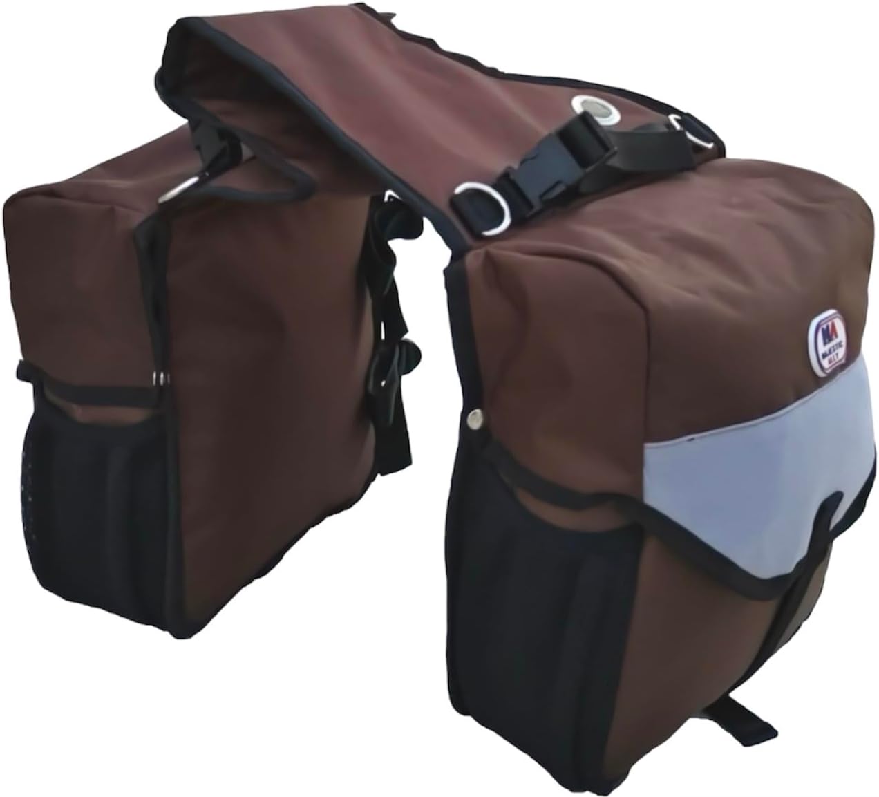 Majestic Ally Horse Saddle Bag - Nylon Insulated Leakproof Cooler, Reflective Padded with Pockets and Water Bottle Carrier, Durable Equestrian Saddle Bag (Brown)
