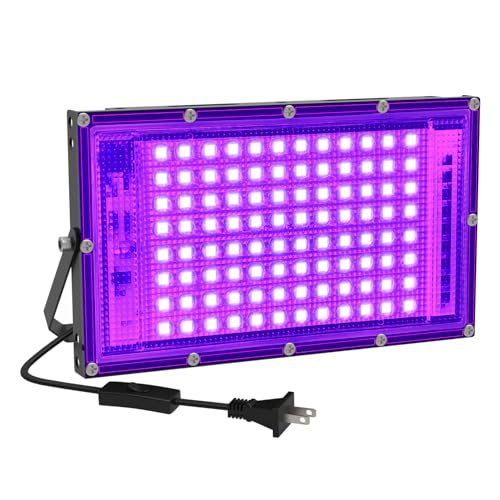 Image of 100W LED Black Light, Black Lights for Glow Party, Ultra Thin Black Lights Flood Lights with On /Off Switch, Glow in The Dark, for Party, Halloween, Body Painting