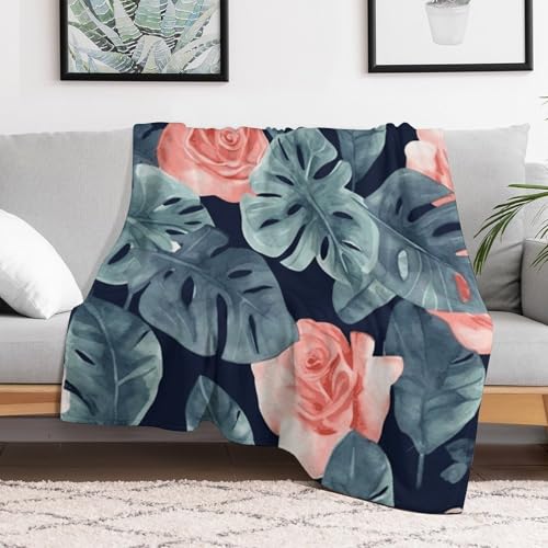 Couverture en flanelle plaid lit microfibre design Monstera voyage
