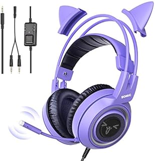 SOMIC G951S Purple Gaming Headset for PS4 PS5, Removable Cat Ear Headphone with Controller box Mic for Xbox one, Switch, iPhone, iPad - 3.5mm Jack