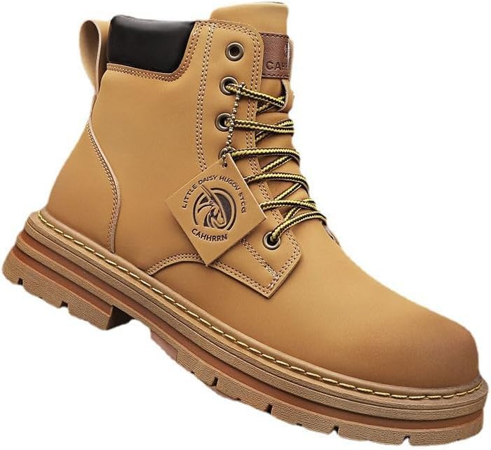 Mens Water Resistant Leather Work Boots Casual Boots for Men Men's Anti-Slip Wear-Resistant Fashion Hiking Boots