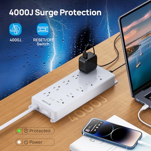 Image of TROND Surge Protector Power Strip, Flat Plug 15ft, 4000J, ETL Listed