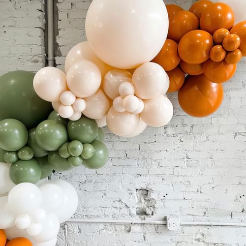 Image of Sage Green & Brown Balloons - Fall Colors: Orange, Brown, Yellow, Burgundy for Thanksgiving, Wild Woodland Theme Parties, Birthdays, Baby Showers, Weddings & Anniversaries