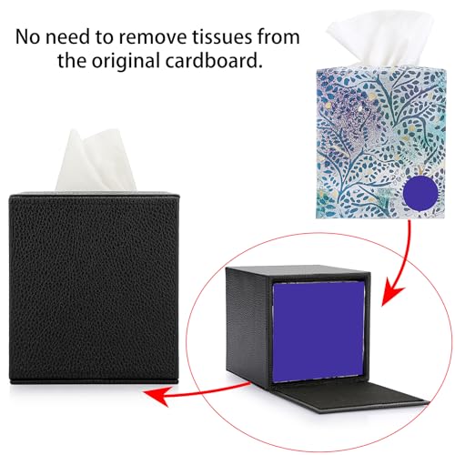 BTSKY PU Leather Cube Tissue Holder Box - Household/Office Square Tissue Box Cover, Textured Tissue Paper Box Case Napkin Holder, Black - Image 4