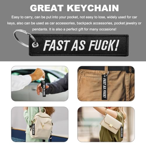 Image of Personalized Keychain, Embroidery Double Sided Key Chain Tag, Customized Car Scooter Key Chain Luggage Tag for Men (FAST AS FUCK, 2PCS)