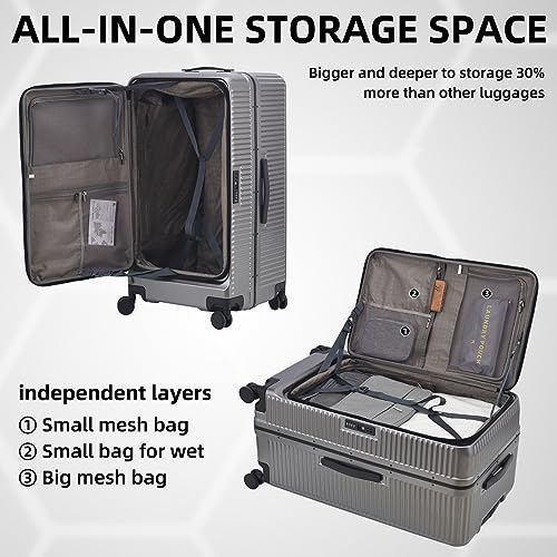 Image of Kaleenie 29 Inch Aluminum Checked Luggage with Side Opening Zipper, 40 * 37 * 77cm, 113L, Lightweight Hardshell ABS+PC Suitcase with TSA Lock, 360 Universal Wheels, Dark Gray
