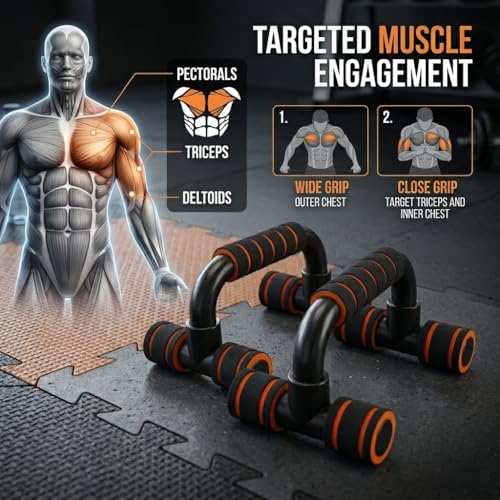 Image of Push Up Bars for Floor - Non-Slip Grip Pushup Handles for Men & Women, Strength Training & Calisthenics - Ergonomic Padded Hand Grips for Chest, Shoulder & Arm Workouts - 1 Pair