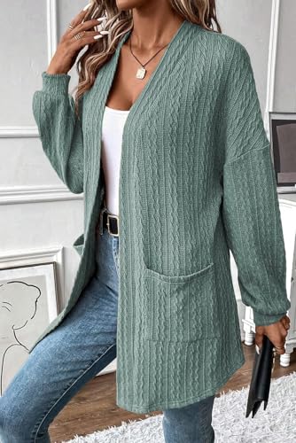 Women's Canton Textured Knit Cardigan with Side Pockets - Open Front Style3