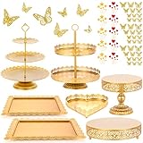 GPUSFAK 113 Pcs Gold Cake Stands Dessert Table Set-Metal Cake Display Tiered Cupcake Holder Candy Plate for Wedding Birthday Party Baby Shower Celebration Decor