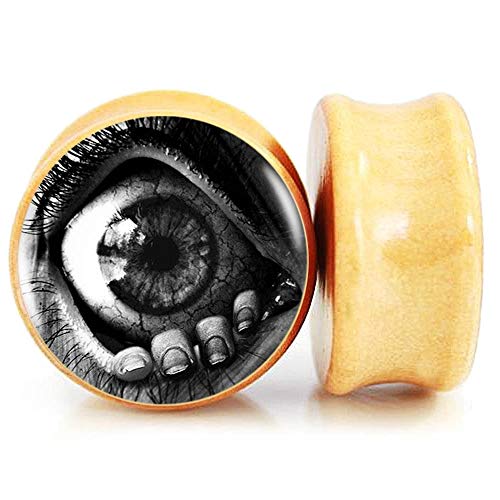 FLYUN 2PCS Eyeball Wood Gauges for Ears Size 2G-1'' 6-25mm Ear Gauge Plug Saddle Stretcher Expander Men Piercings Jewelry