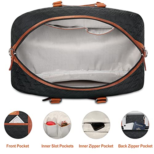 Image of Weekender Bag for Women, Large Overnight Bag Canvas Travel Duffel Bag Carry On Tote with Shoe Compartment 21 inch 3Pcs Set, A12-brown+black, Large, Practical