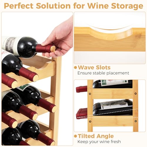 image for COSTWAY 3-Tier Bamboo Wine Rack, 18-Bottle Tabletop Wine Holder with W