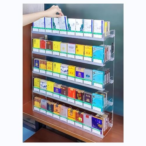 Vitrina de acrílico para cigarrillos rectangular transparente en dos tamaños para tiendas