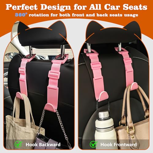 Image of Amooca Anti-drop Car Headrest Hooks 4 Pack Seat Organizer for Bags | Universal Fit Cars SUV Truck, Adjustable, Holds Backpack Water Bottle Handbags Groceries, 40lb Heavy Duty, Clip Design