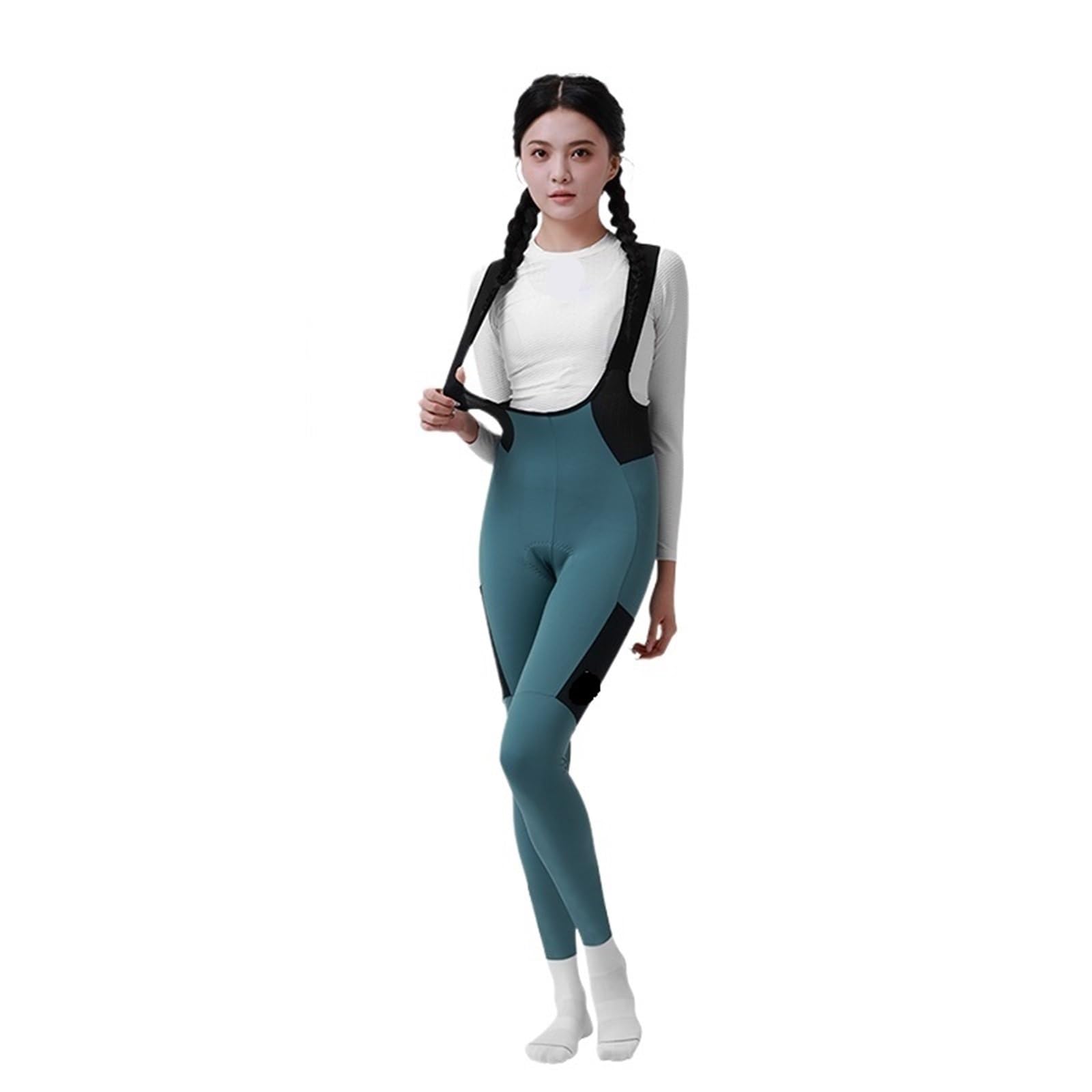 Cuissard à Bretelles De Cyclisme Pantalons à bretelles de cyclisme thermiques for femmes, collants à bretelles rembourrés for vélo d'hiver, Leggings longs avec poches Cuissard Vélo à Bretelles