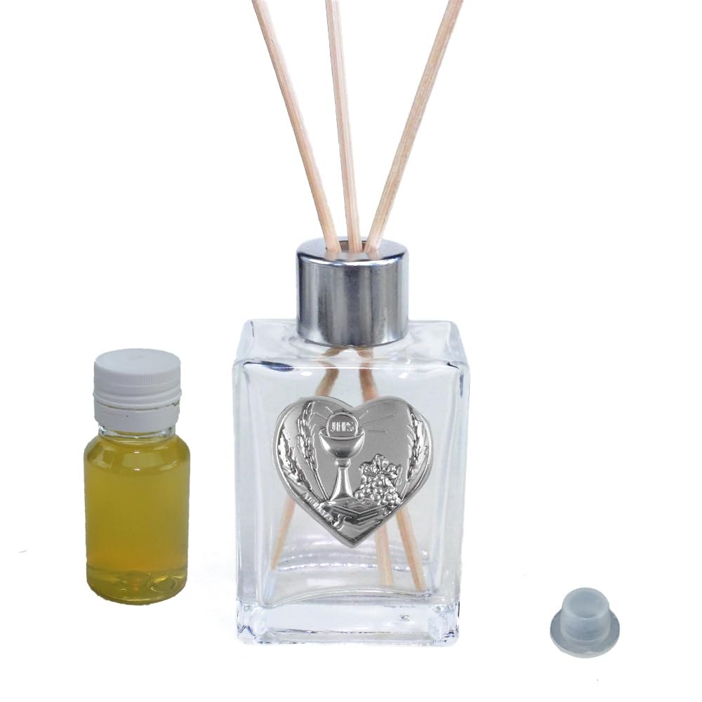 DLM 35029 (Kit 12 Pezzi) Profumatore in Vetro Icona Cuore Calice Prima Comunione Diffusore bomboniera