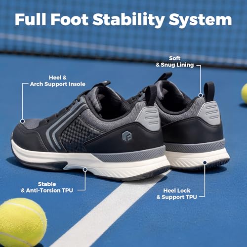 Image of FitVille Men's Wide Pickleball Shoes Non-Slip Court Tennis Sneakers for Men | TPU Torsion Stability, Archcore Energy Return Insole, Wide Toe Box, EVA Cushion, Breathable Mesh, Ankle Support for All Court
