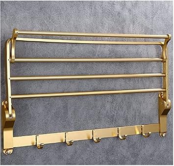 Bath Shelf Wall Mounted Towel Rack Easy to Install,Antique Brass Bath Towel Rack Double Towel Shelf Bathroom Accessories Towel Bar,Gold Towel Bar Wall Shelf