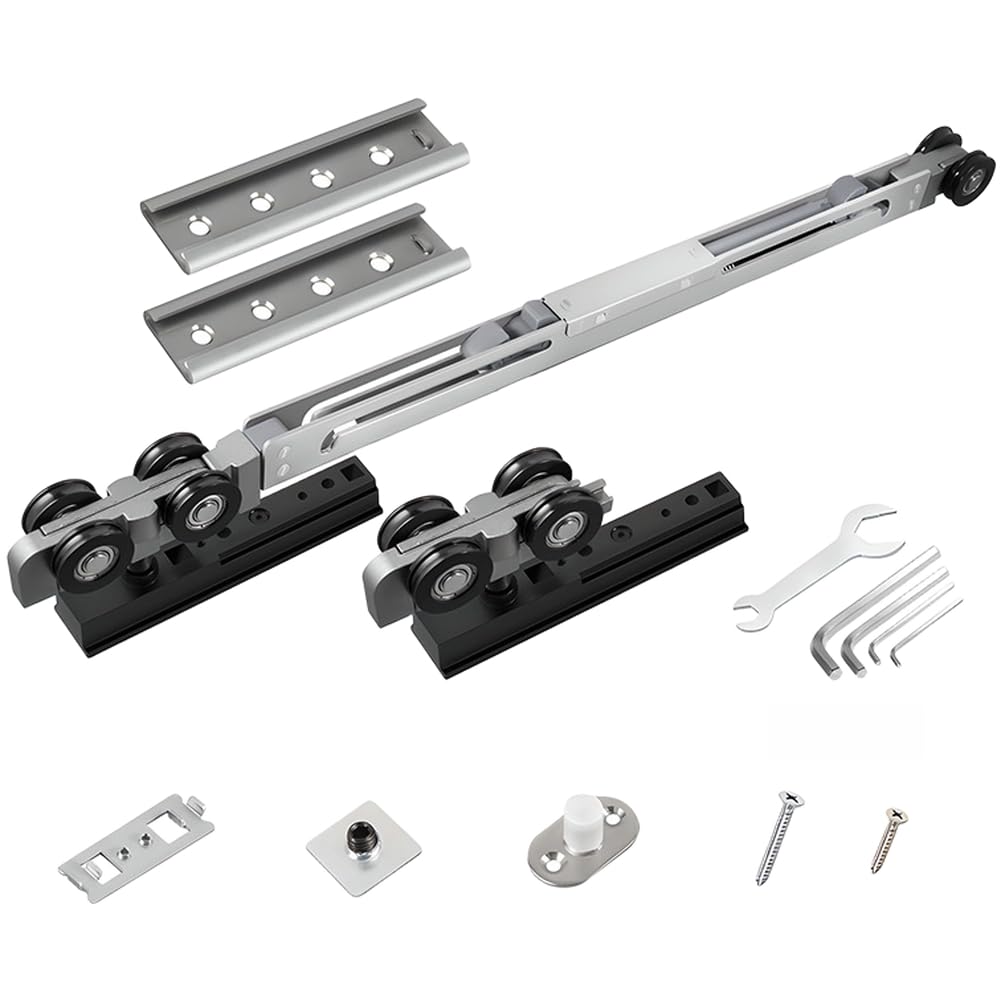 Poche dissimulée robuste pour rail de porte, double rail coulissant tampon, fonctionnement fluide, kit réglable en nylon et aluminium