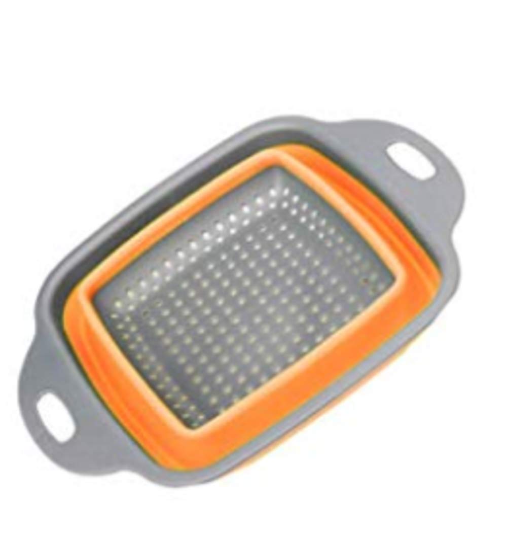 Collapsible Colander Set - Square Kitchen Food Strainer (1 Pcs) - Dishwasher Safe - Perfect for Draining Pasta, Vegetable and Fruit (Green,Blue,Red & Orange) (ORANGE)