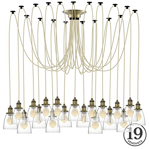 Beige Twisted W/Glass Bell Shade 19 Pendant Light Chandelier #TOP6