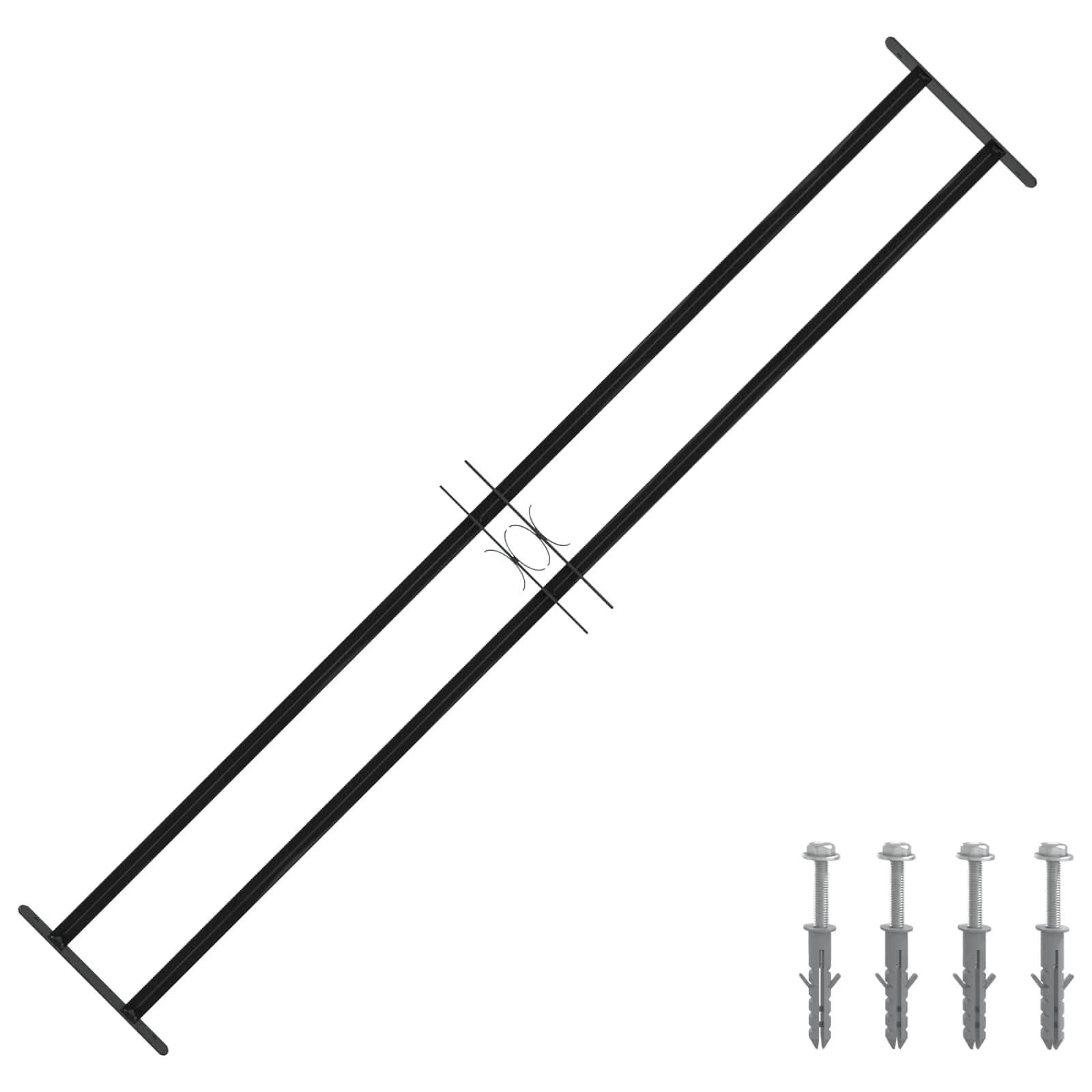 Griglia per finestra, 176 x 30 cm, in acciaio verniciato a polvere, griglia per finestra regolabile in larghezza per sicurezza e privacy, colore nero