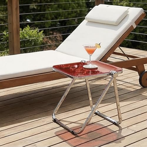 Image of The Artment Red GlacierTray Foldable Transparent Acrylic End Table, Multi-Purpose Side Table, Serving Tray & Magazine Rack, Space-Saving for Modern Living Spaces | Use for Home & Office