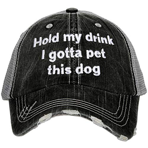Katydid Hold My Drink I Gotta Pet This Dog Baseball Cap - Trucker Hat For Women - Stylish Cute Ball Cap Gray Black #TOP15