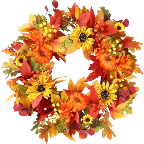 Sggvecsy Fall Wreath 20’’ Autumn Front Door Wreath Harvest Wreath...