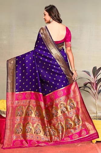 Image of C J Enterprise Women's Pure Kanjivaram Silk Saree Paithani Soft Wedding Sarees With Blouse Piece (Chand paithani)