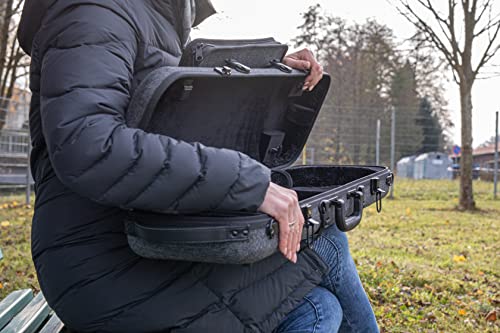 GEWA Violinkoffer Bio I S, Bio Flachs Schale, gepolsterte Schwebelagerung, grau, innen Samt schwarz, mit Notentasche und Seitengriff 4/4