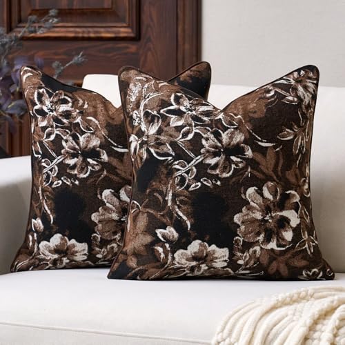 Aeckself Pack of 2 Decorative Chenille Floral Throw Pillow Covers