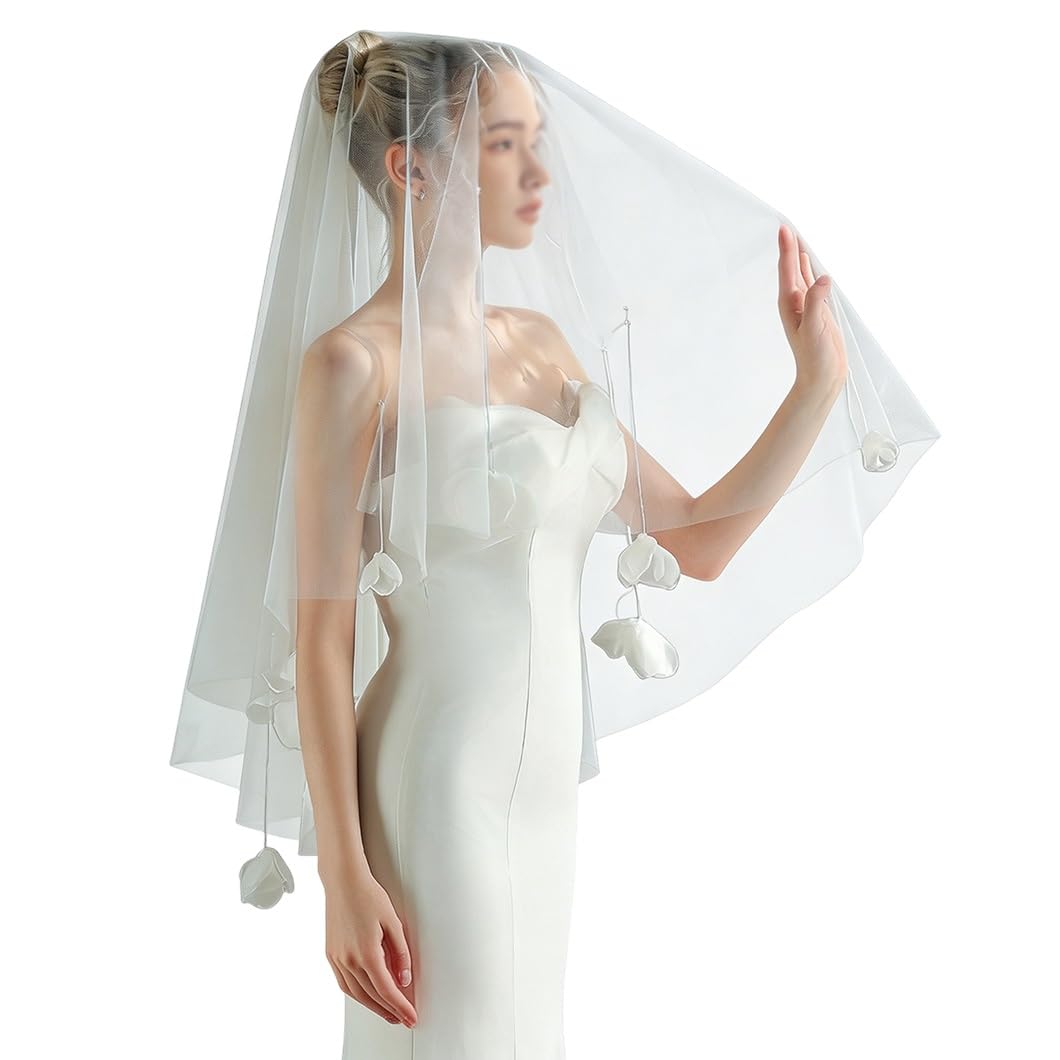 Voile de mariée fait main aux fleurs perlées pour un jour magique