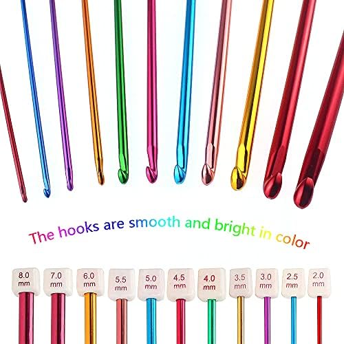 Graplan 11 PCS Tunisian Crochet Hooks Set 2 mm-8 mm Tunisian Afghan Knitting Hook Needle Set,Crochet Starter Kit for Beginners Home Use