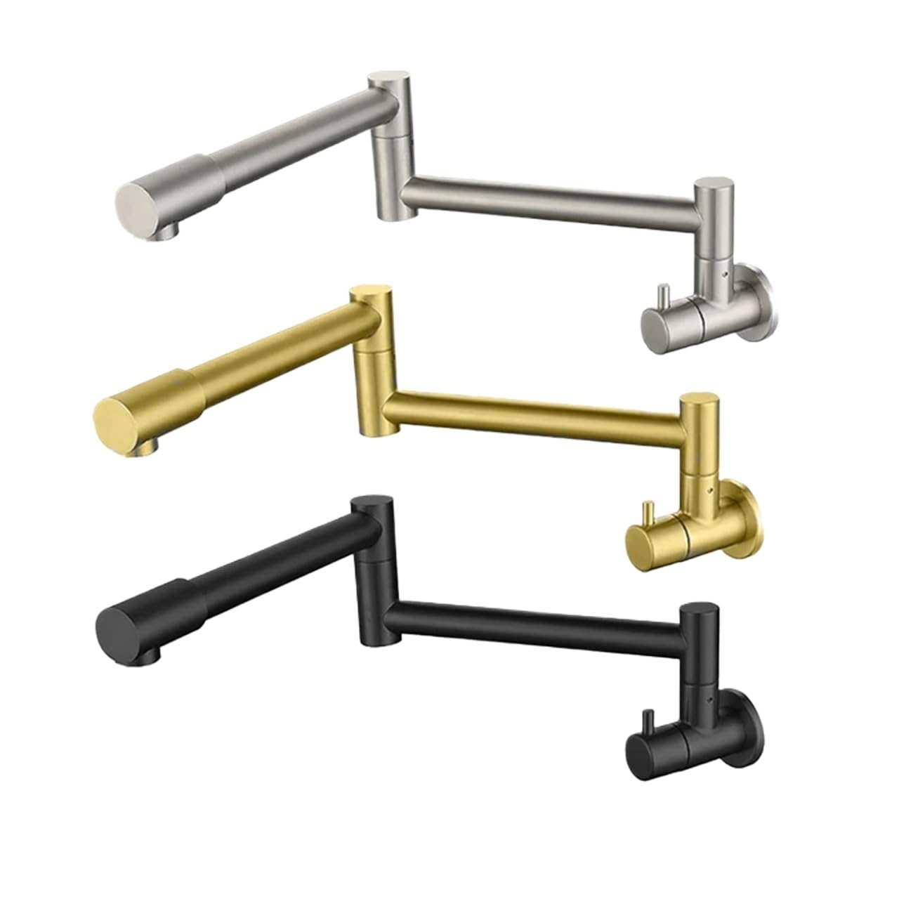 Grifo de cocina plegable acero inoxidable 304, giratorio universal, for empotrar en la pared, con un solo mango Para Uso en la Cocina(Gold)