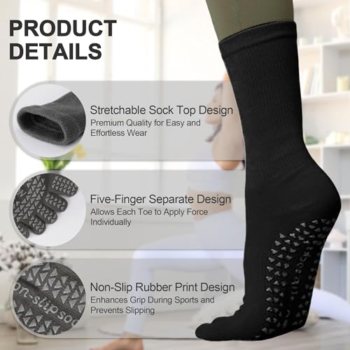 Image of Yoga Pilates Socks with Grips for Women Compression Non Slip Cushioned Knee High Socks for Barre Ballet Dance