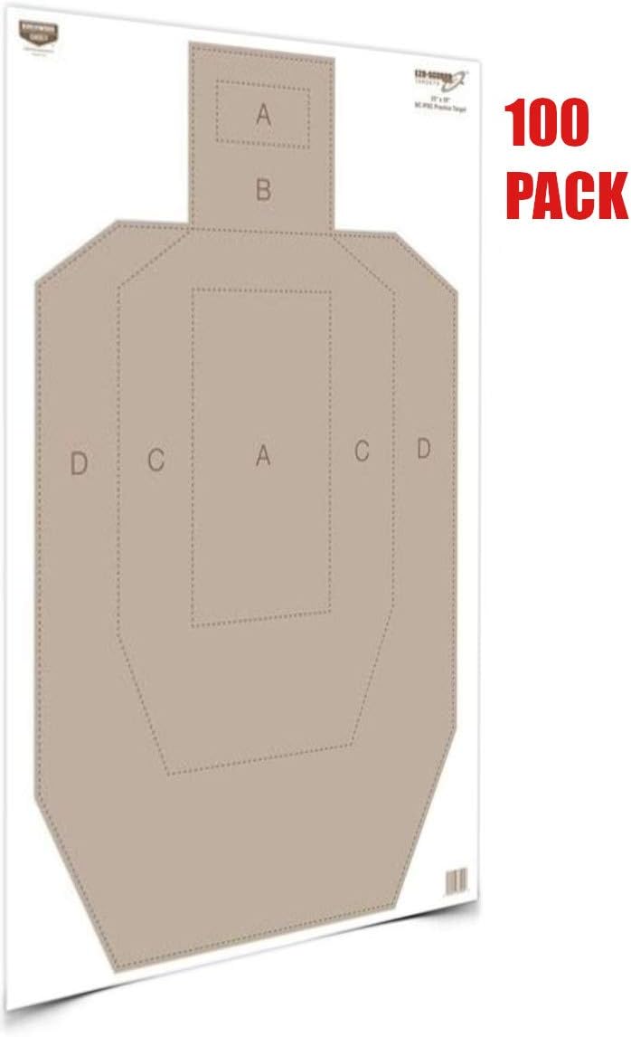 Birchwood Casey 23" x 35" Eze-Scorer IPSC Practice Shoot-Up Brilliant White Paper Targets for Indoor and Outdoor Use